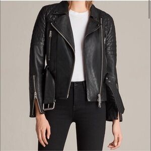 All Saints Quilted Brown Leather Jacket